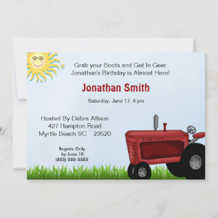 Red Tractor Birthday Party Invitation