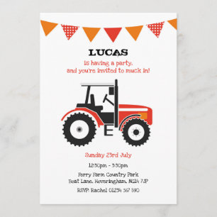 Red Tractor Birthday Party Invite