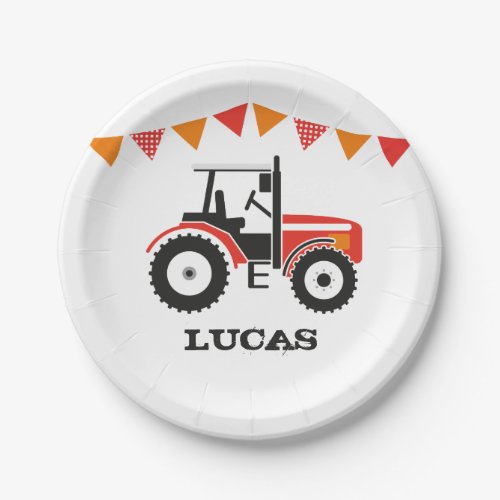 Red Tractor Birthday Party Paper Plate