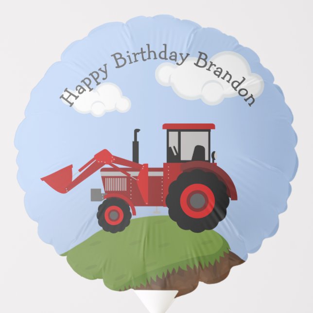 Red Tractor Birthday Personalized Balloon (Front)