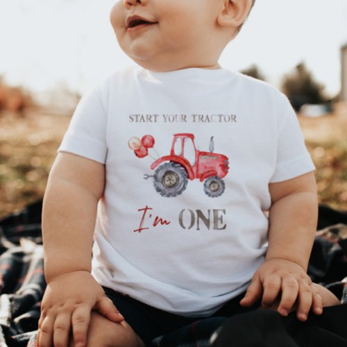 Red Tractor Birthday T_Shirt Baby Bodysuit