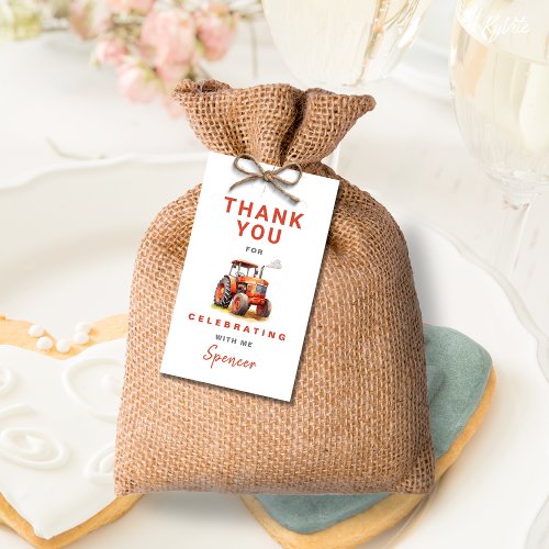 Red Tractor Birthday Thank You Favor Gift Tag
