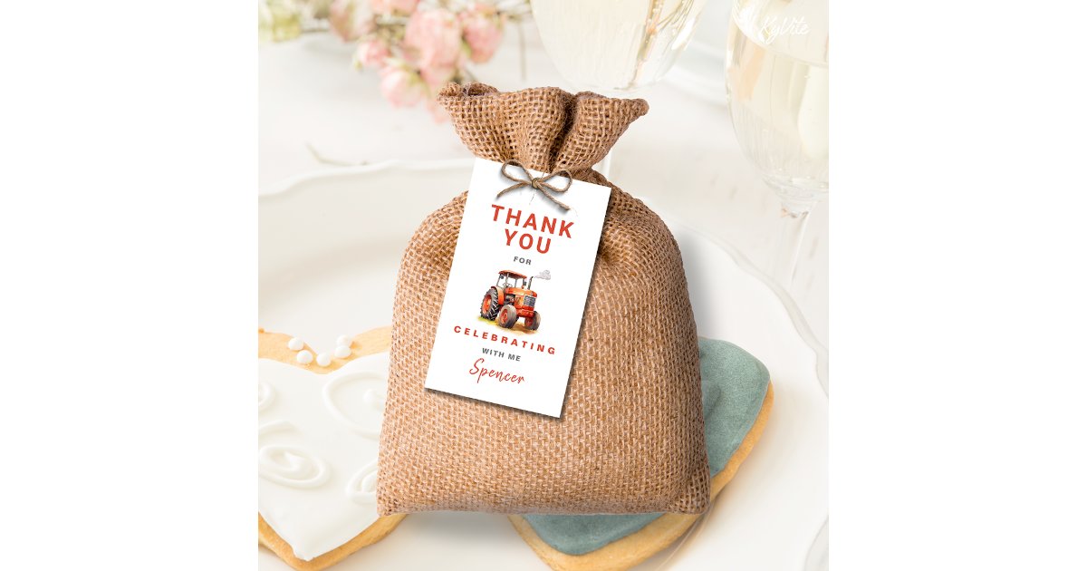 Red Tractor Birthday Thank You Favor Gift Tag | Zazzle
