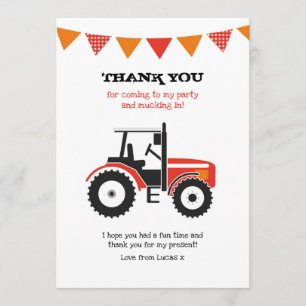 Red Tractor Birthday Thank You Note Card