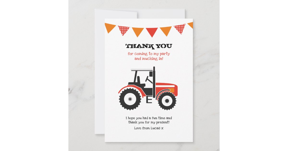 Red Tractor Birthday Thank You Note Card | Zazzle