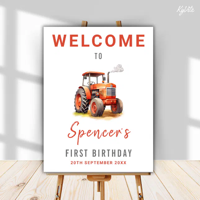 Red Tractor Birthday Welcome Sign | Zazzle