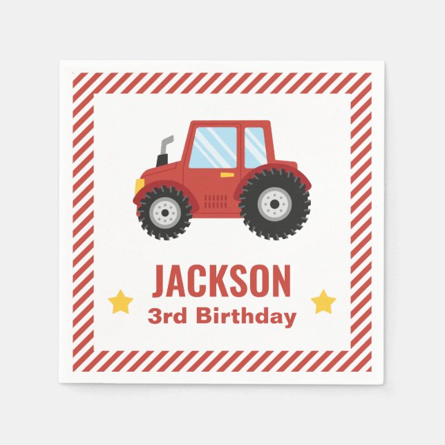 Red Tractor Boys Birthday Party Napkins (Front)