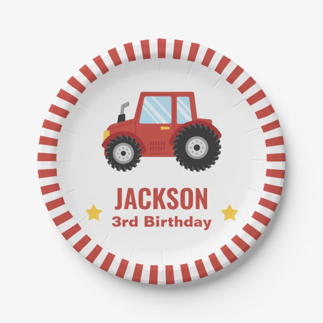 Red Tractor Boys Birthday Party Supplies Paper Plates (Front)