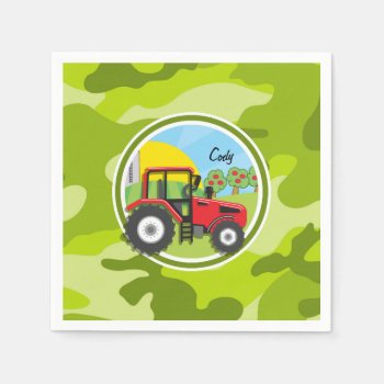 Red Tractor; Bright Green Camo  Camouflage Paper Napkins by doozydoodles at Zazzle