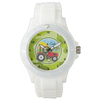 Red Tractor; bright green camo, camouflage Wristwatch