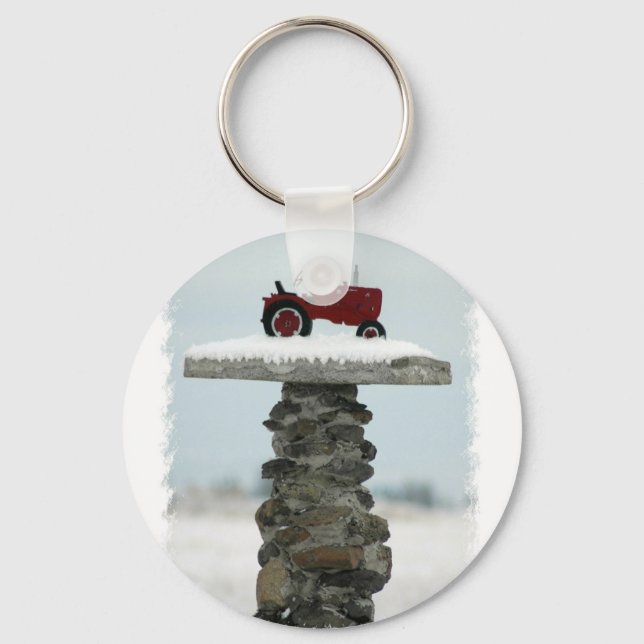 Red Tractor Button Keychain (Front)