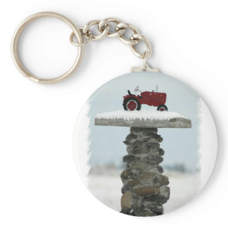 Red Tractor Button Keychain