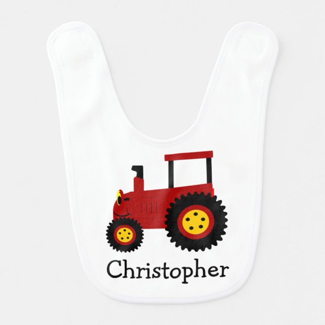 Red Tractor Design Just Add Name Baby Bib (Front)