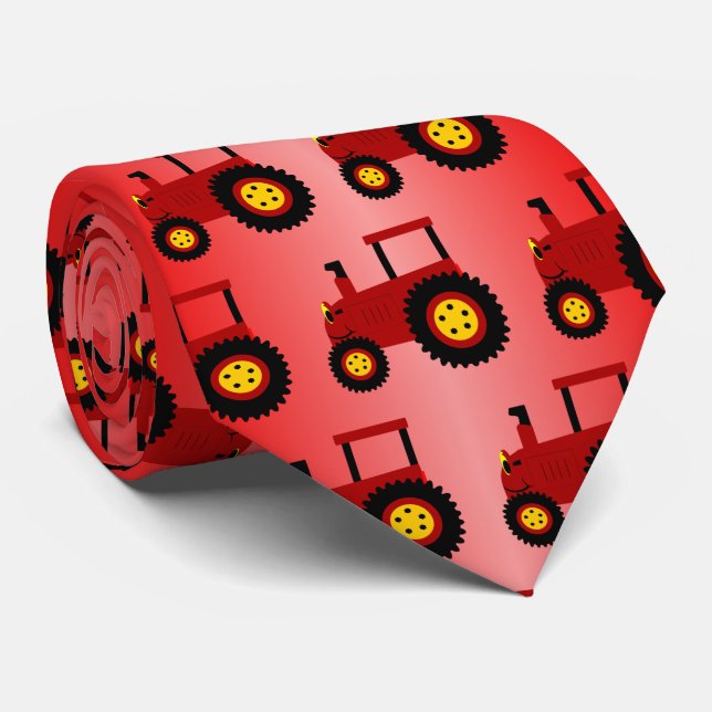 Red Tractor Design Neck Tie (Rolled)
