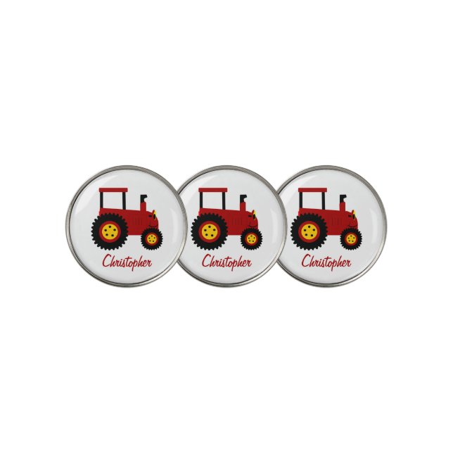 Red Tractor Design Personalised Golf Ball Marker (3 Up)
