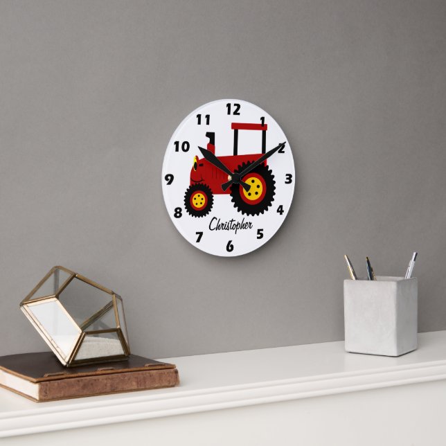 Red Tractor Design Personalised Round Clock (Office)