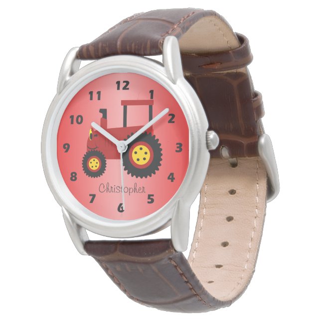 Red Tractor Design Personalised Watch (Angled)