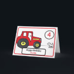 red tractor & dog 4th birthday card<br><div class="desc">4th birthday card with a red tractor and dog. This illustrated card is perfect for parent or grandparents to give to a son/ grandson when he turns four. This card reads, "Happy Birthday" on the outside and includes space for the boy's age and name. The inside message can also be...</div>