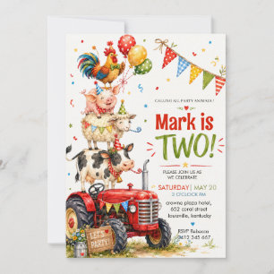 Red Tractor Farm Animals Birthday Invitation