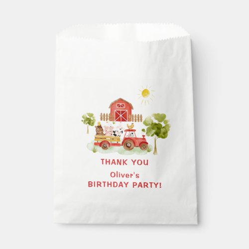 Red tractor farm animals birthday party favor bag