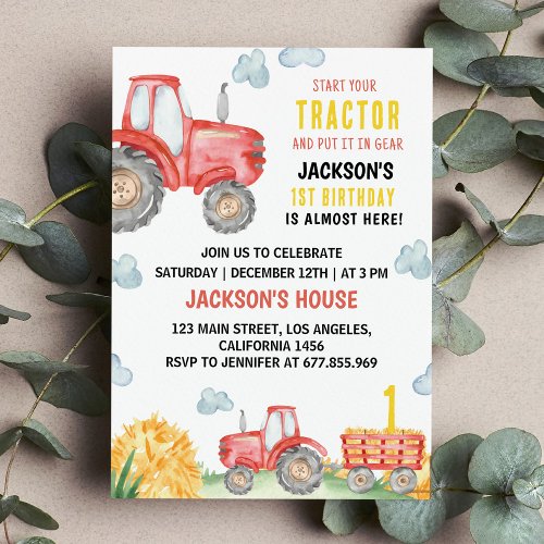 Red Tractor Farm Birthday Party Invitation