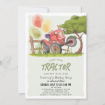 Red Tractor Farm Boy Baby Shower Invitation