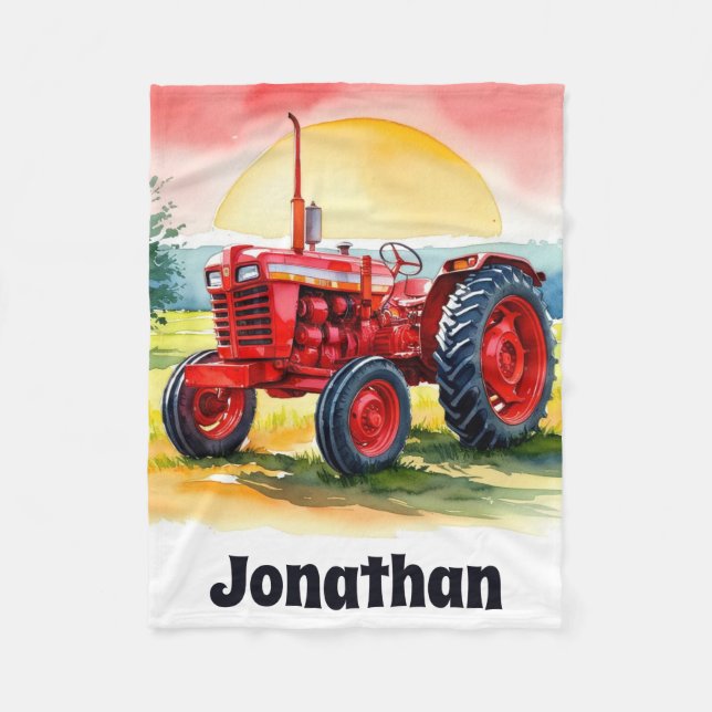 Red Tractor Farm Boy Blanket Personalized (Front)