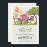 Red Tractor Farm Boy Kids Birthday Invitation<br><div class="desc">This cute "start your tractor and put it in gear" boy's birthday party invitation features a red tractor with balloons and a tree. The reverse side features a crop field. Personalize for your needs. You can find matching products at my store.</div>