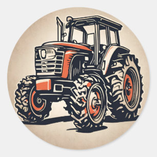 Red Tractor Farm Equipment Birthday Classic Round Sticker