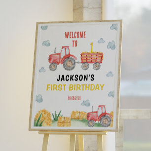 Red Tractor Farm First Birthday Welcome Sign
