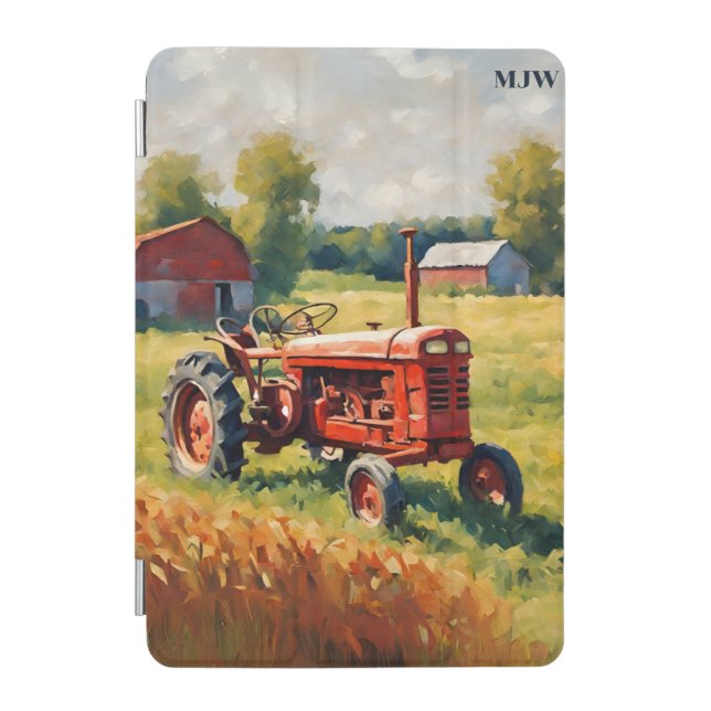 Red Tractor Farm Retro Rustic Nostalgia Monogram iPad Mini Cover (Front)
