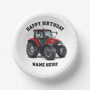 Red Tractor Farming Birthday Agriculture Farm Paper Bowls