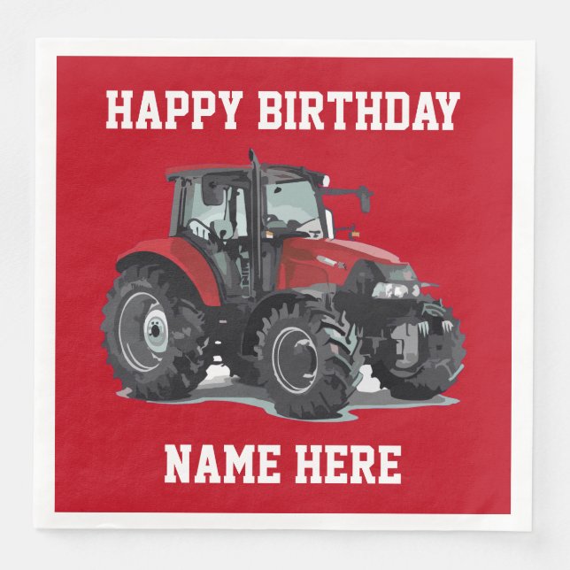 Red Tractor Farming Birthday Napkins (Front)