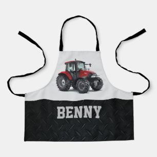Red Tractor Farming Equipment Farmer Cool Apron