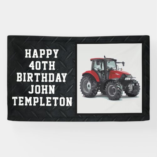 Red Tractor Happy Birthday Farming Equipment Banner