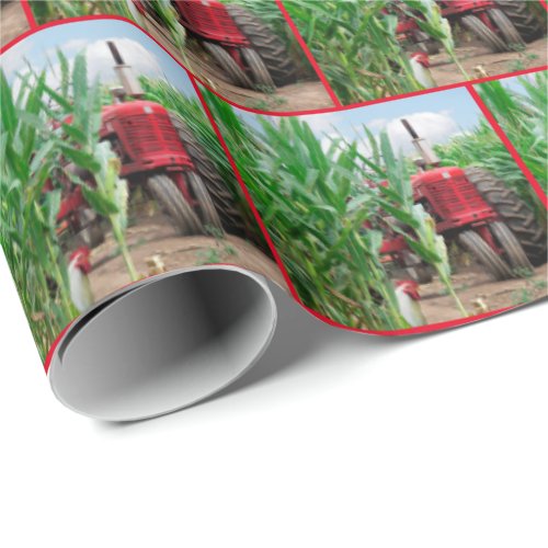 Red Tractor In Cornfield  Wrapping Paper
