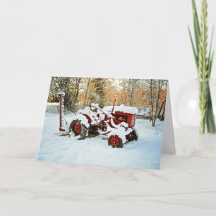 Red Tractor In Snow Card