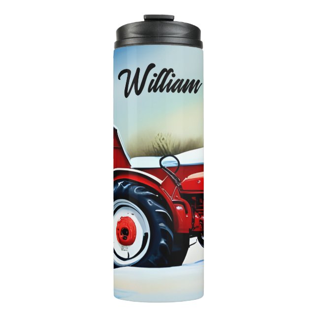 Red Tractor in Snow Thermal Tumbler (Front)