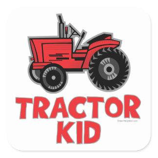 Red Tractor Kid Square Sticker