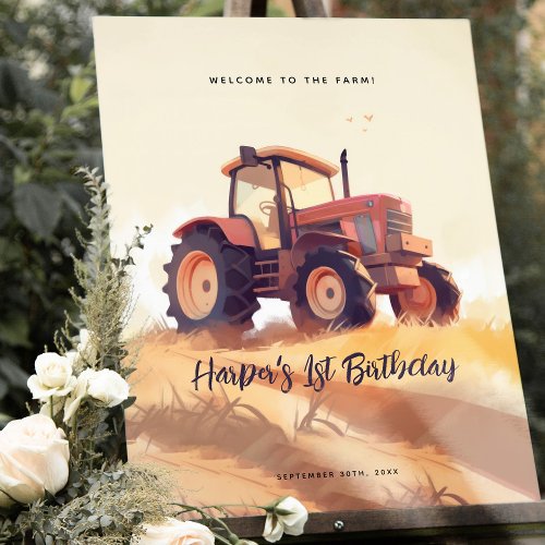 Red Tractor Kids Birthday Farm Welcome Sign