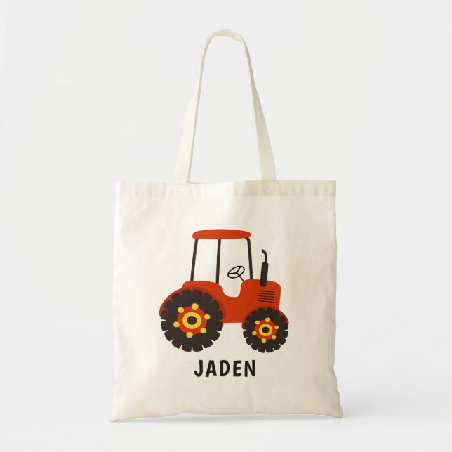Red Tractor Kids Farm Barnyard Personalized Tote Bag (Front)