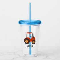 Red Tractor Kids Personalized Farm Barnyard Acrylic Tumbler
