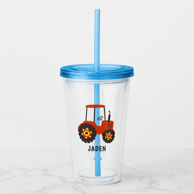 Red Tractor Kids Personalized Farm Barnyard Acrylic Tumbler (Front)