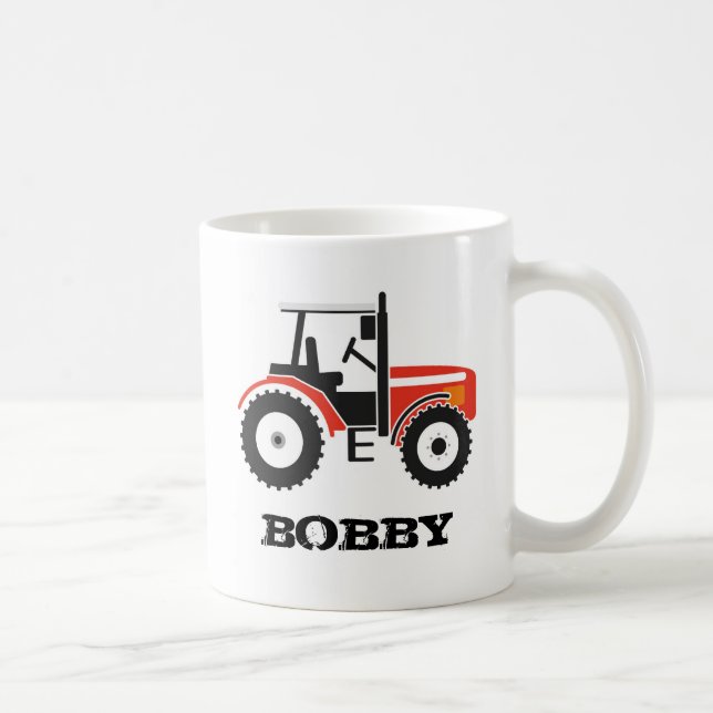 Red Tractor Mug With Name (Right)