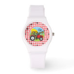 Red Tractor On Red And White Gingham Watch at Zazzle