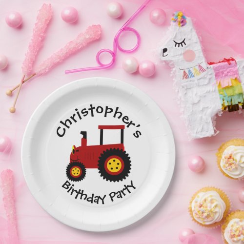 Red Tractor Paper Plates