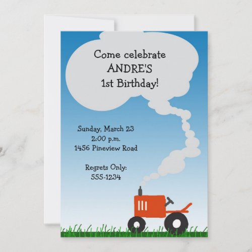 Red Tractor Party Invitation