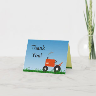 Red Tractor Party You Note Letterpress Thank You Card