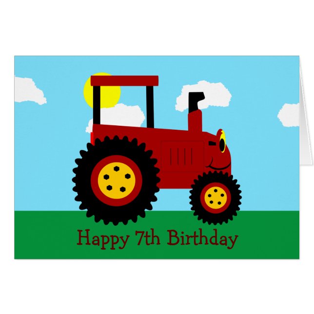 Red Tractor Personalised 7th Birthday Cards (Front Horizontal)