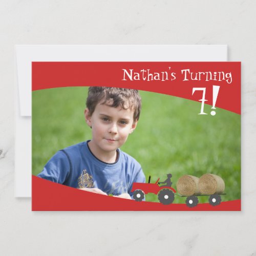 Red Tractor Photo Invitation